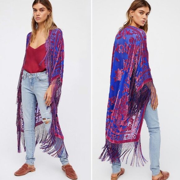 RARE! Free People Leading Lady Burnout Velvet Kimono - Picture 1 of 8